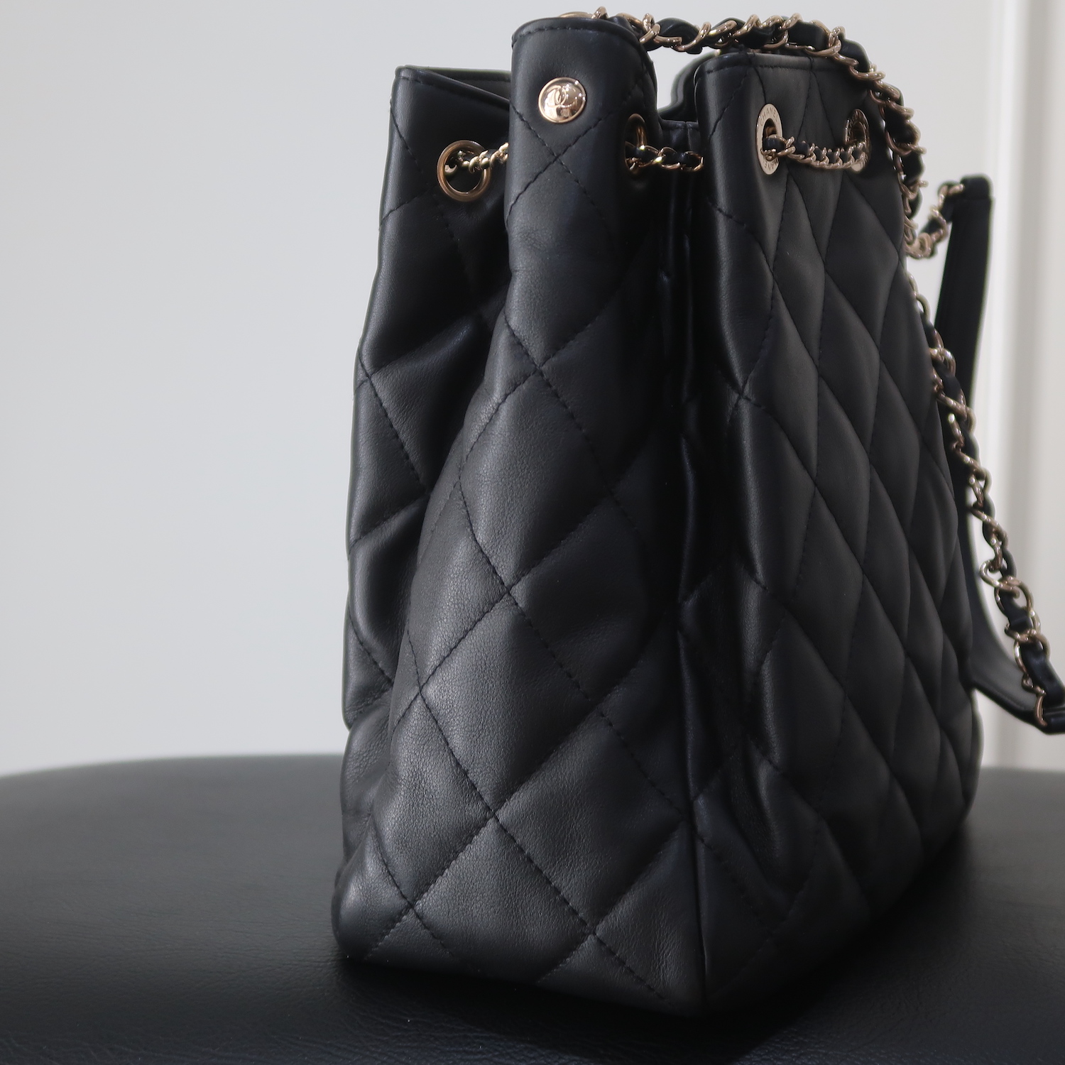 Chanel Black Lambskin Medium Drawstring GHW