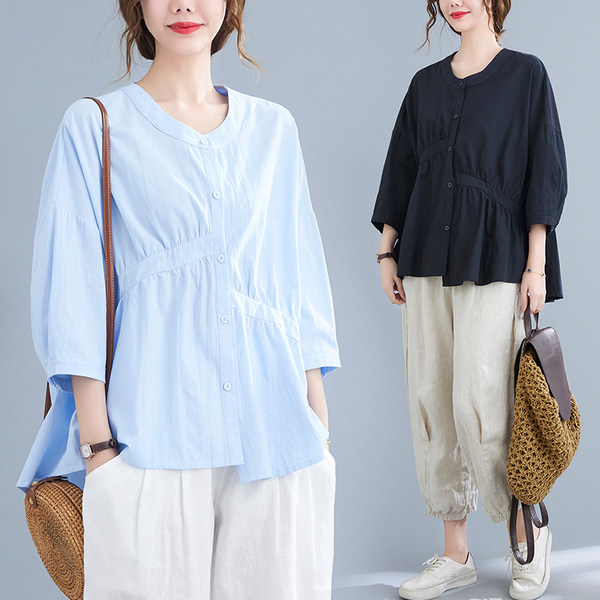 เสื้อลินินคนอ้วน เสื้อทีเชิ้ตคนอ้วนผู้หญิง เสื้อทีเชิ้ตตัวใหญ่ By Literary Plus size