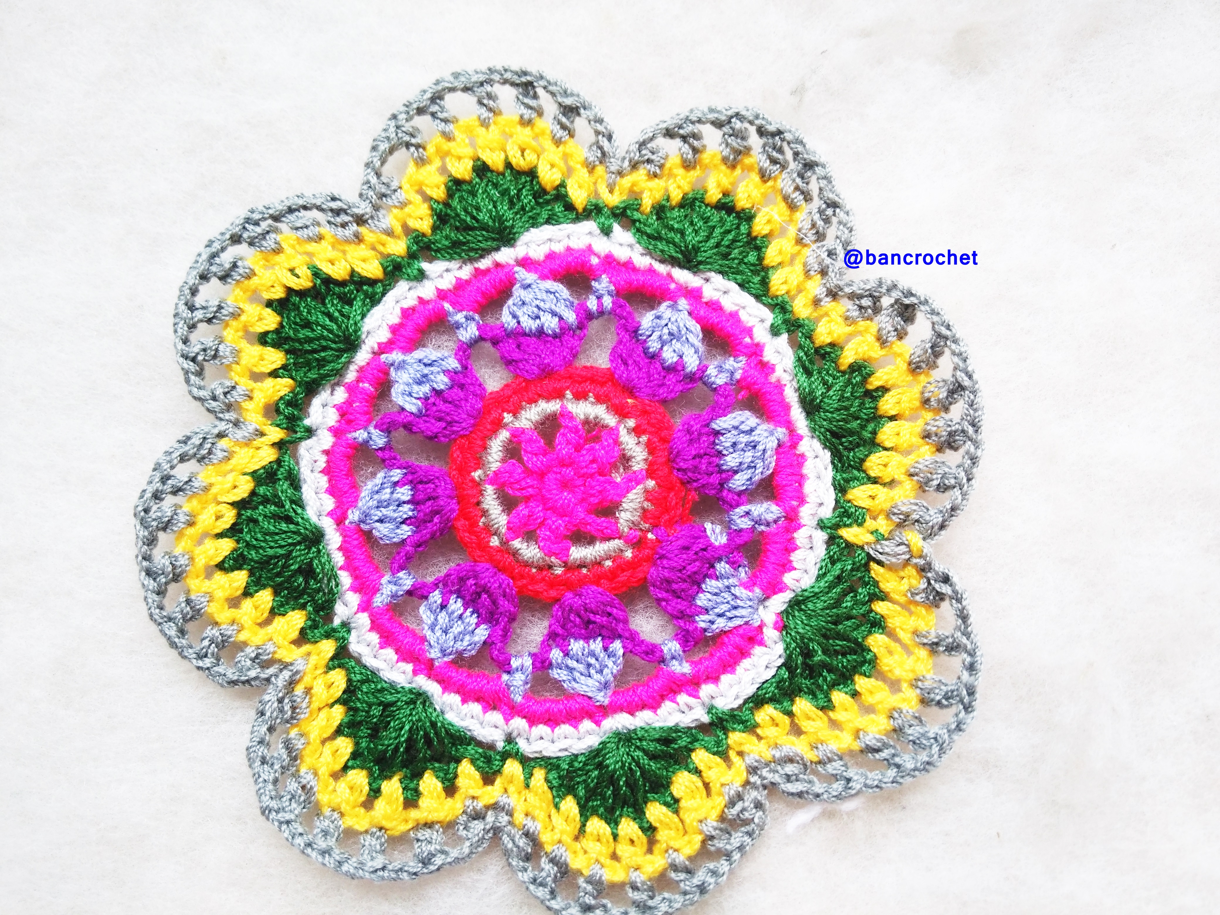 Bancrochet ที่รองแก้วถักโครเชต์ crochet coasters หลากสี 4 นิ้ว