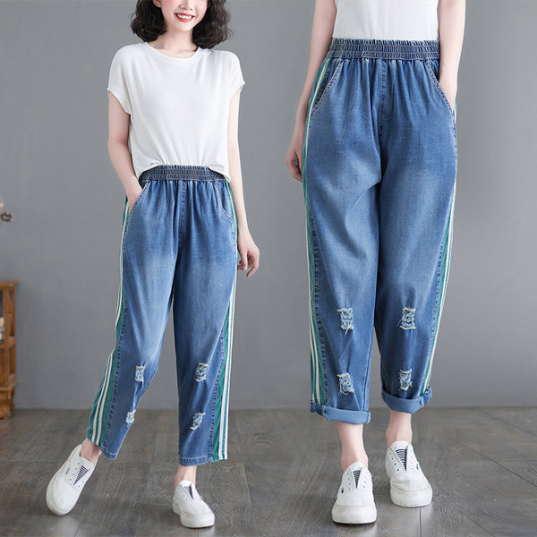 กางเกงยีนส์วินเทจ กางเกงขายาว By LZcotton and linen