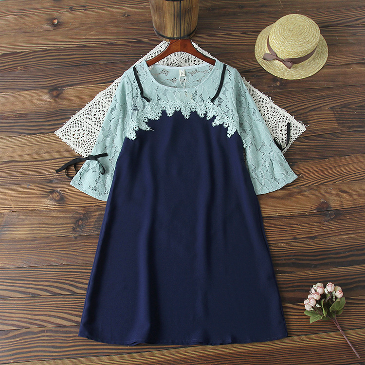 Dress4452 เดรสไซส์ใหญ่ทรงปล่อยอกลูกไม้สีกรมท่า แขนยาวแต่งระบาย ผ้าคอตตอนสแปนเด็กซ์เนื้อดีมีน้ำหนักทิ้งตัวยืดขยายได้ งานดีทรงดีสวยเรียบหรู ใส่เที่ยว/ใส่ทำงานได้