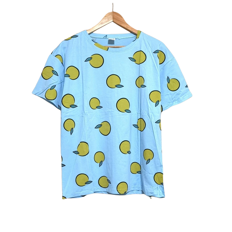 Blouse3994 เสื้อยืดไซส์ใหญ่โอเวอร์ปริ๊นท์พิมพ์ลายน่ารัก ผ้าคอตตอนโพลีเนื้อดีนุ่มยืดหยุ่นสูงใส่สบาย งานน่ารักแมทช์กับอะไรก็เข้า มี 2 สี ฟ้า, เขียว