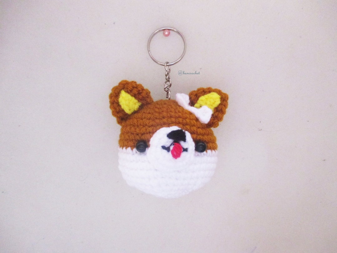 พวงกุญแจหัวตุ๊กตาหมาน่ารัก สูง 2 นิ้ว amigurumi crochet keychain