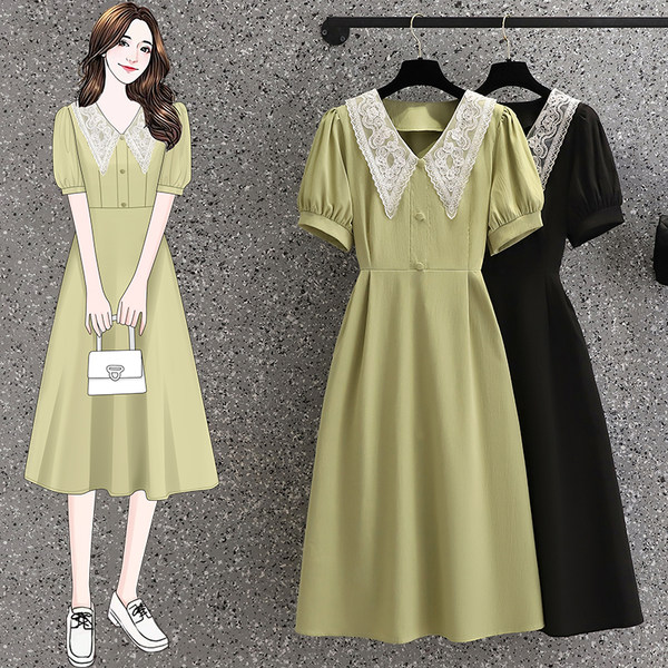 เดรสคนอ้วน เดรสสาวอวบ ชุดเดรสคนอ้วนวัยรุ่น เดรสยาวมีสีเขียวอ่อน สีดำ BY PLUS SIZE Girl
