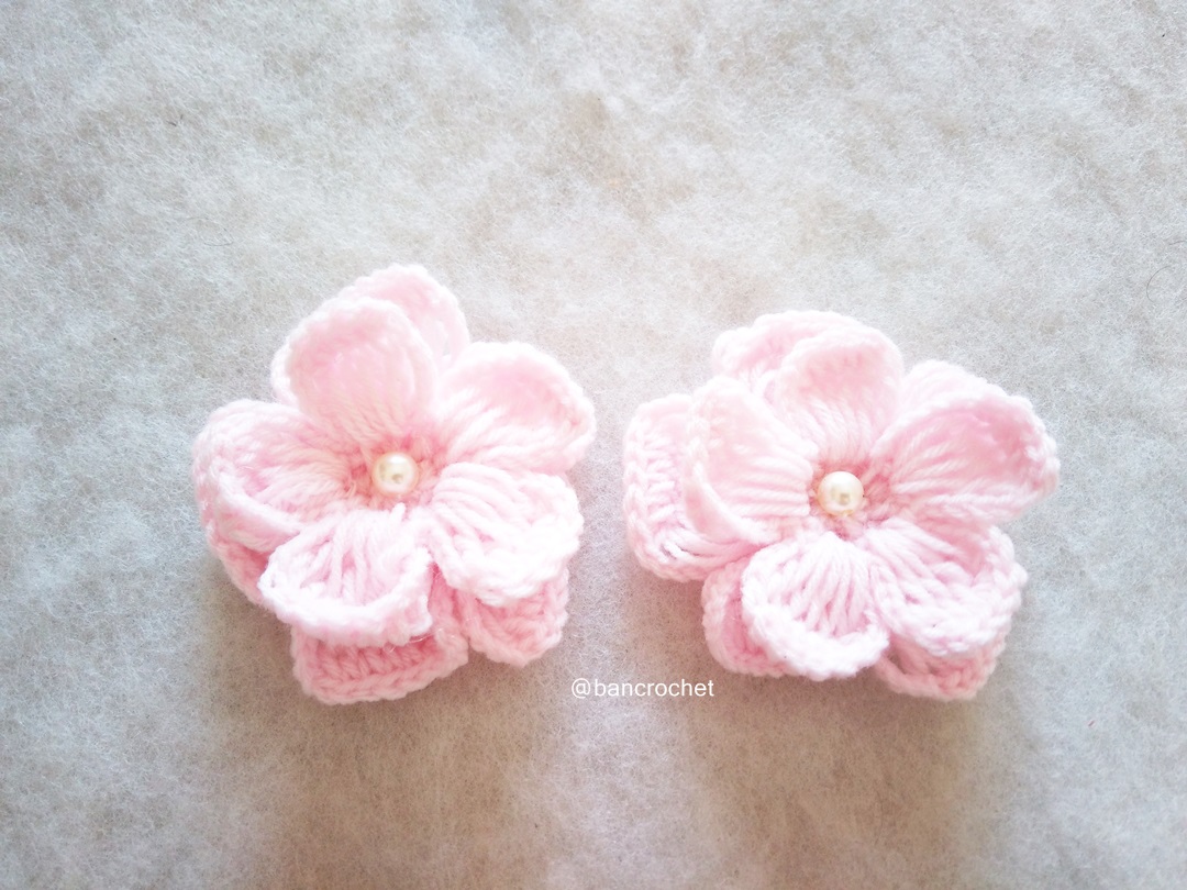 Bancrochet ดอกไม้ถักสองชั้น flowers crochet สีชมพู 3 นิ้ว