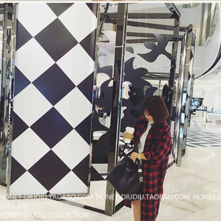 เสื้อคลุมลายสก๊อต ตัวยาว เกาหลีฝุดๆ พร้อมส่ง สีแดง