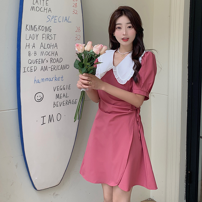 เดรสคนอ้วน เดรสสาวอวบ ชุดเดรสคนอ้วนวัยรุ่นแขนสั้น BY PLUS SIZE Girl