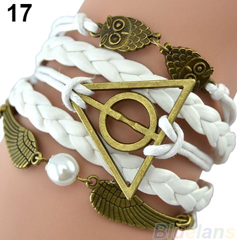 สร้อยข้อมือหนังแท้ แฟชั่นหนังถัก สีขาว ร้อยตัวนกฮูก ba008