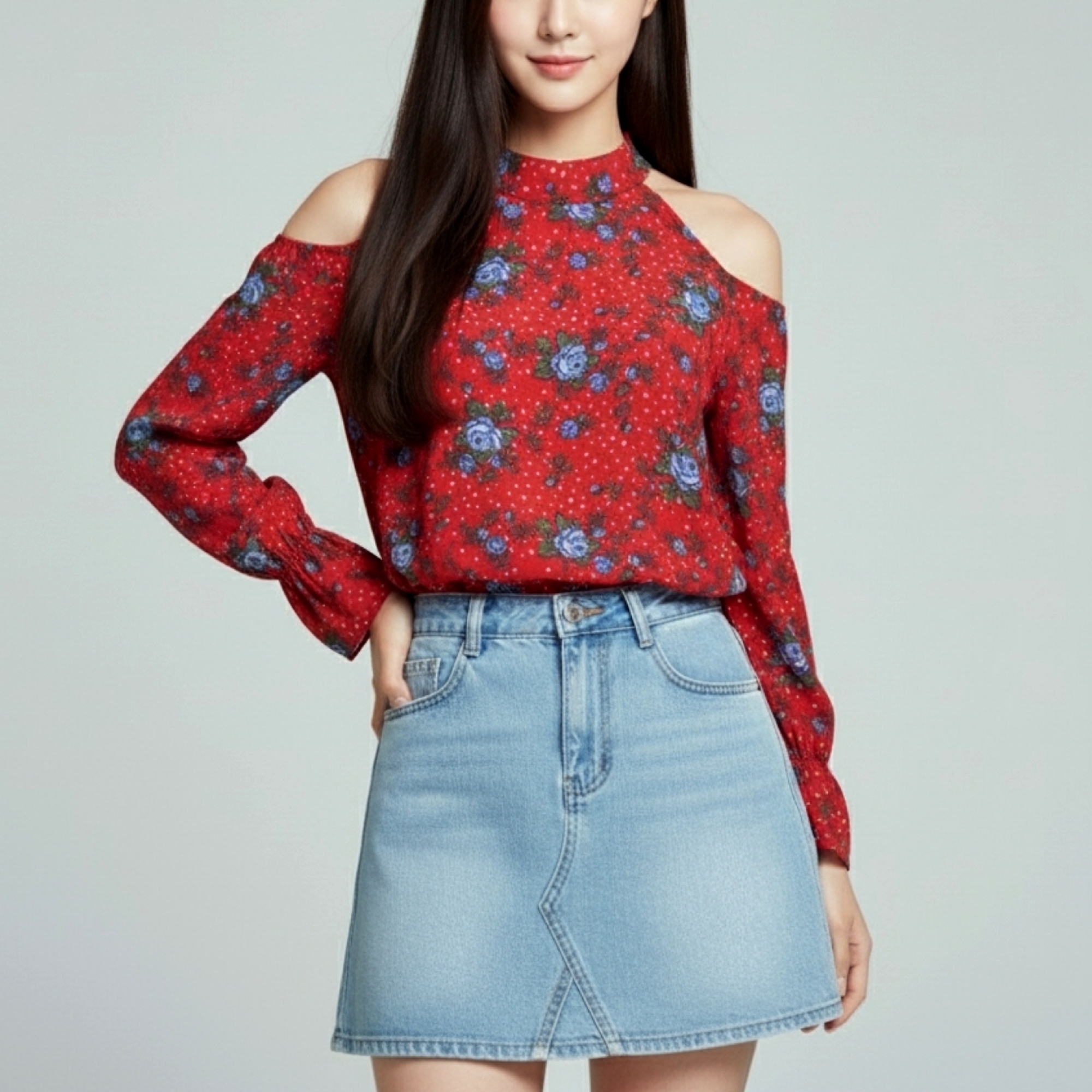 🌷 Blouse4012 เสื้อชีฟองแขนยาวเว้าไหล่ลายดอกไม้ ผ้าชีฟองเนื้อนุ่มละมุน พริ้วสวยให้ลุคหวานอ่อนโยนสุดๆ