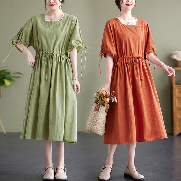 เสื้อทีเชิ้ตคนอ้วนผู้หญิงสไตล์คอตตอนลินินมีไซต์อก 47-48 นิ้ว