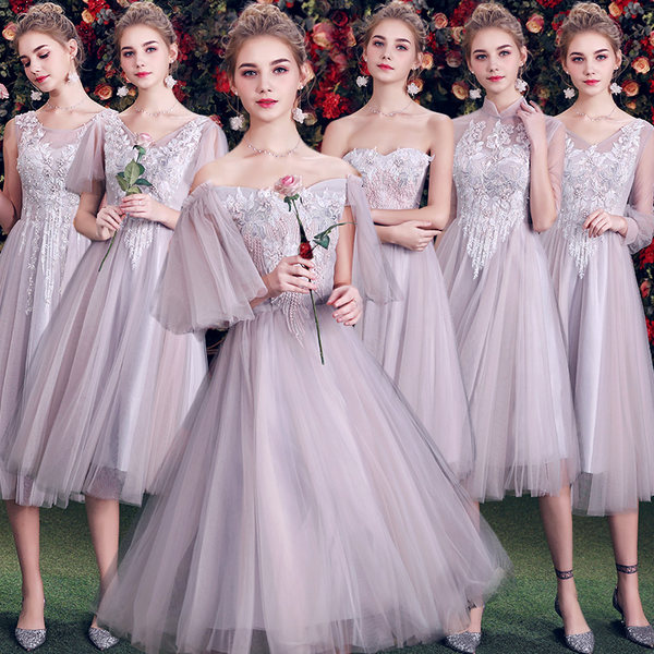 ชุดเพื่อนเจ้าสาว ชุดไปงานแต่งงาน ชุดเพื่อนเจ้าสาวสีเทา