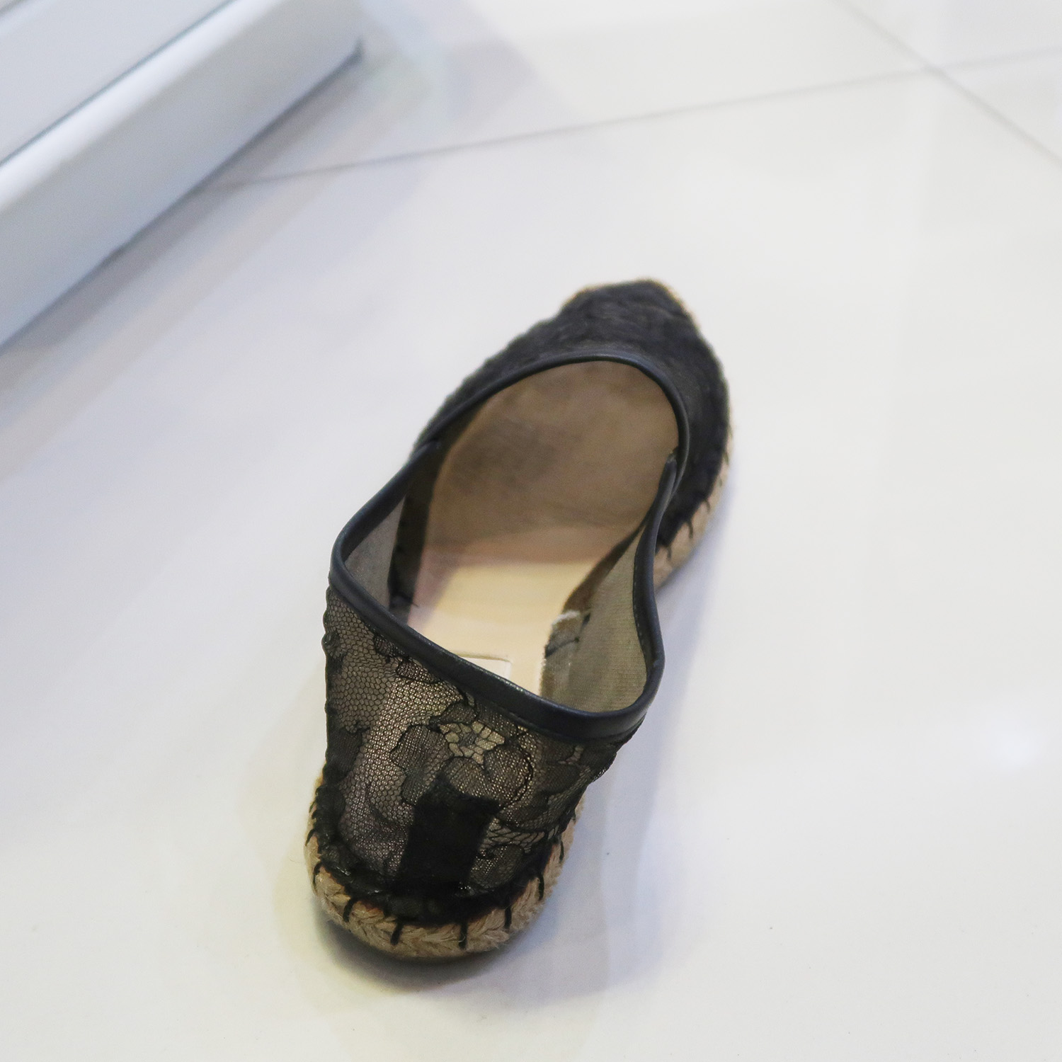 Valentino Black Lace Flat Espadrilles Shoes Size 36