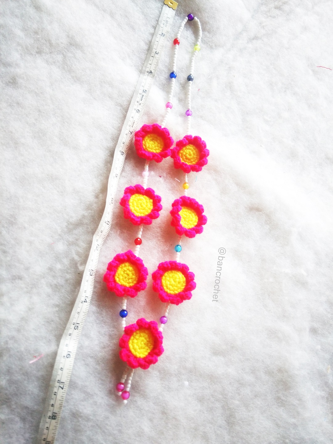 Bancrochet สร้อยคอุถักโครเชต์ necklace crochet สีชมพู 17 นิ้ว