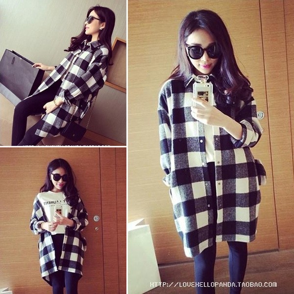 เสื้อคลุมลายสก๊อต ตัวยาว ผ้านุ่มมากๆ เกาหลีฝุดๆ พร้อมส่ง สีขาวดำ