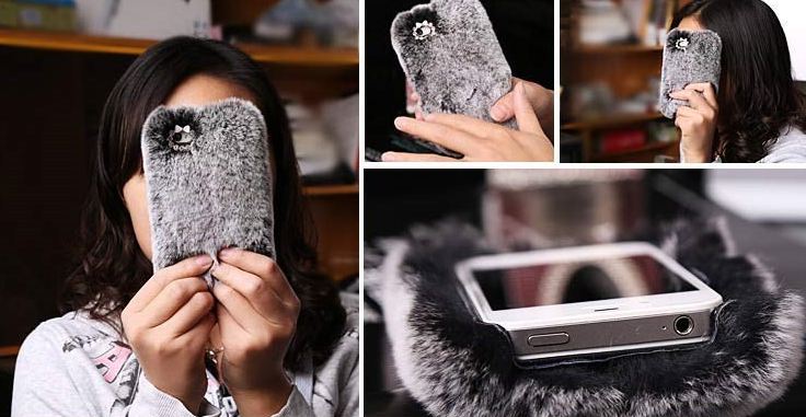 เคสขนเฟอร์ ขนกระต่ายสีเทา สำหรับ samsung galaxy S5 Note 2 Note 3 S4 S3 N7100 i9500 i9600 เคสขนมิ้ง นุ่ม ๆ น่าจับ no 8964110