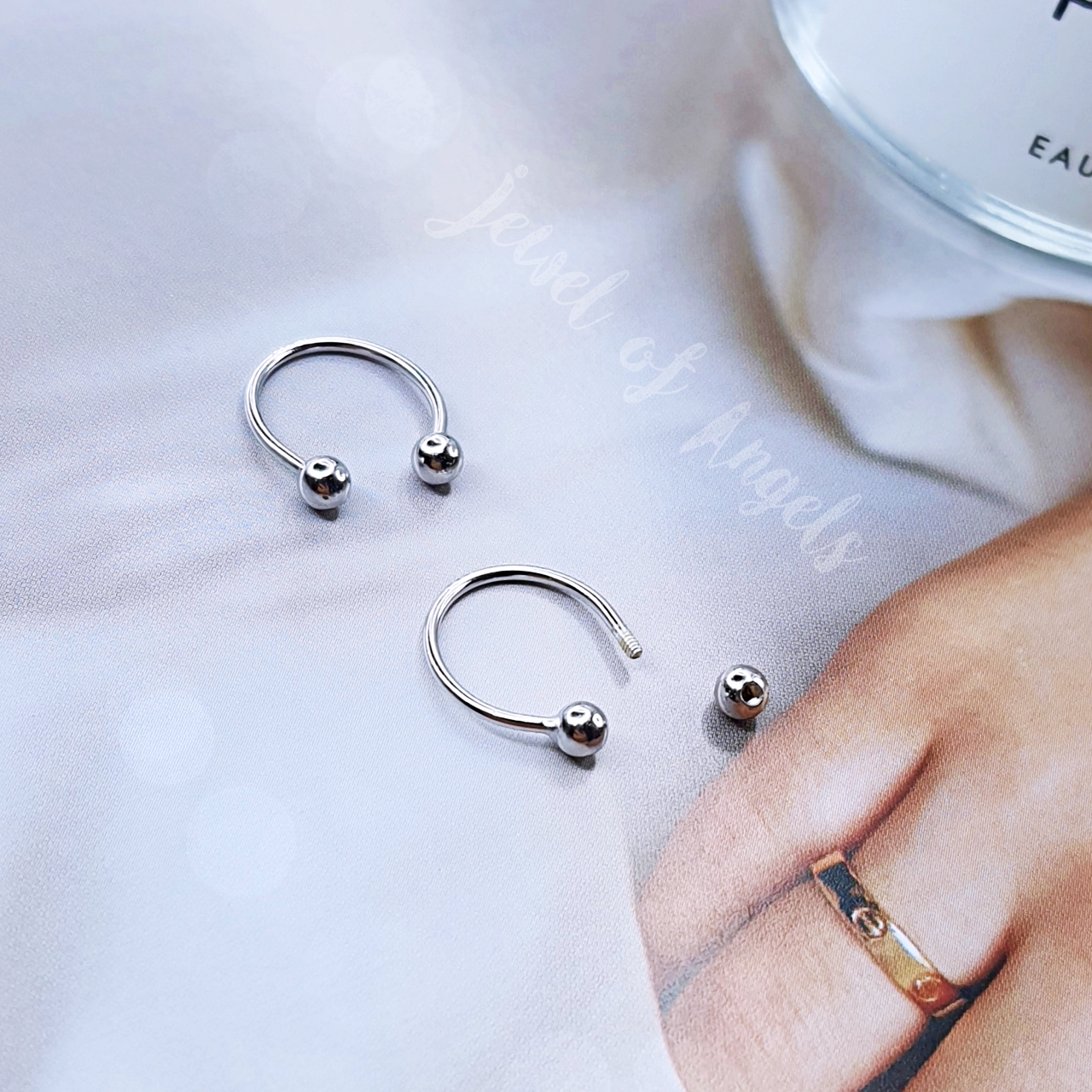 ต่างหูเงินแท้ S925 รุ่น Arch ต่างหูจิวก้านโค้งสีเงิน แป้นหลังบอลกลม จิวเงินแท้ทั้งชิ้น Silver925