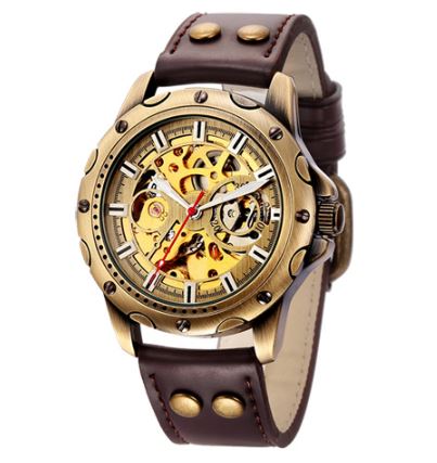 นาฬิกาข้อมือ โชว์กลไก Mechanical watch นาฬิกาสายหนัง ผสมผสาน กับเทคโนโลยี ระบบฟันเฟือง สวย วินเทจ 450672
