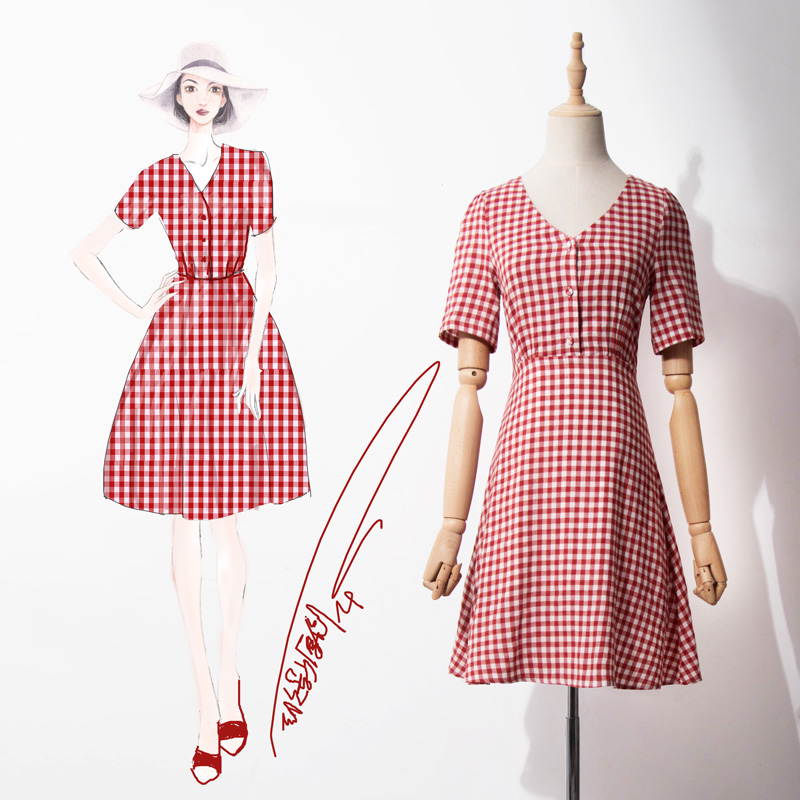 Dress4549 เดรสลายสก็อตคอวีกระดุมหน้าแกะได้ ซิปหลังใส่ง่าย มีผ้าผูกเอว ผ้าคอตตอนลินินเนื้อดีใส่สบาย งานดีทรงดี ทรงนี้น่ารักใส่ได้เรื่อยๆ ใส่ทำงาน/ใส่เที่ยว ชุดเดียวจบ มี 2 สี เหลือง, แดง