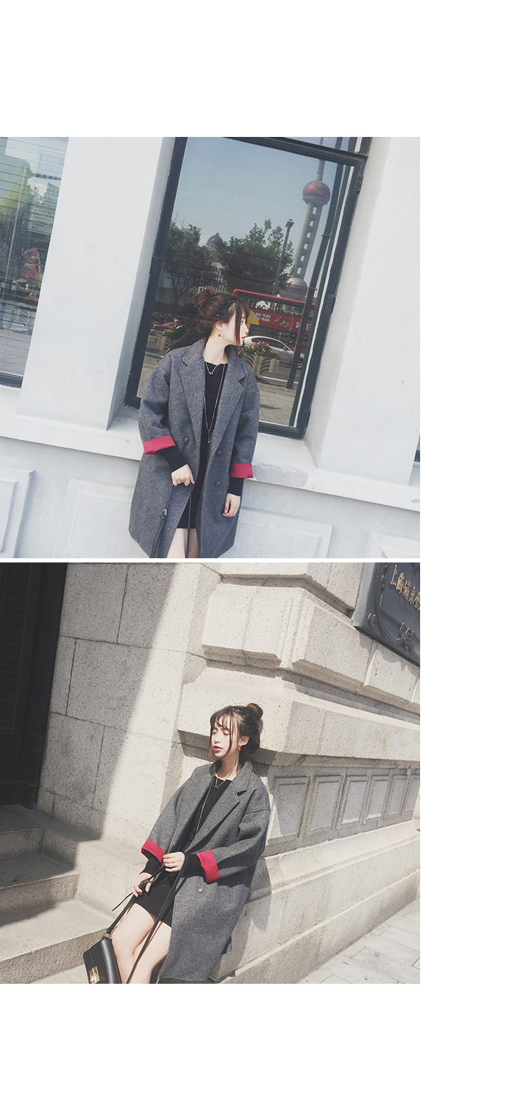 เสื้อโค้ททรงเก๋ ผ้าวูทรงแข็งเนื้อดี บุซับในกันลม แต่งพับแขนสีแดง ชายรุ่ยเซอร์ๆ งานเก๋มาก พร้อมส่ง สีเทา/สีกรม กดเลือกด้านล่างได้เลยค่ะ