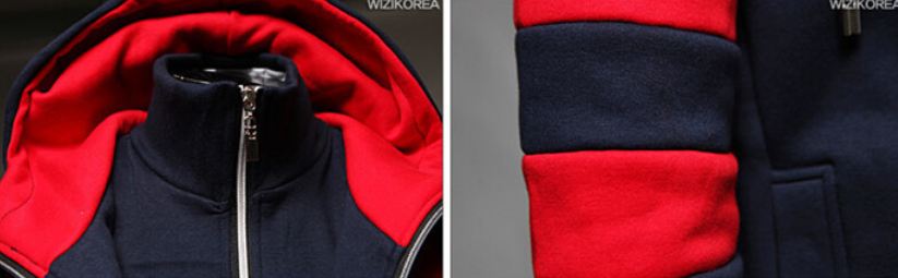 เสื้อแจ็คเก็ต ผู้ชายแขนยาว มีฮู้ด เสื้อหมวก ใส่ กันหนาว ใส่วิ่ง สีน้ำเงิน กรมท่า ตัดสีแดง แบบสวย เสื้อ Jacket ดีไซน์ ซิป 2 ชัั้น มีสไตล์ 506734_1
