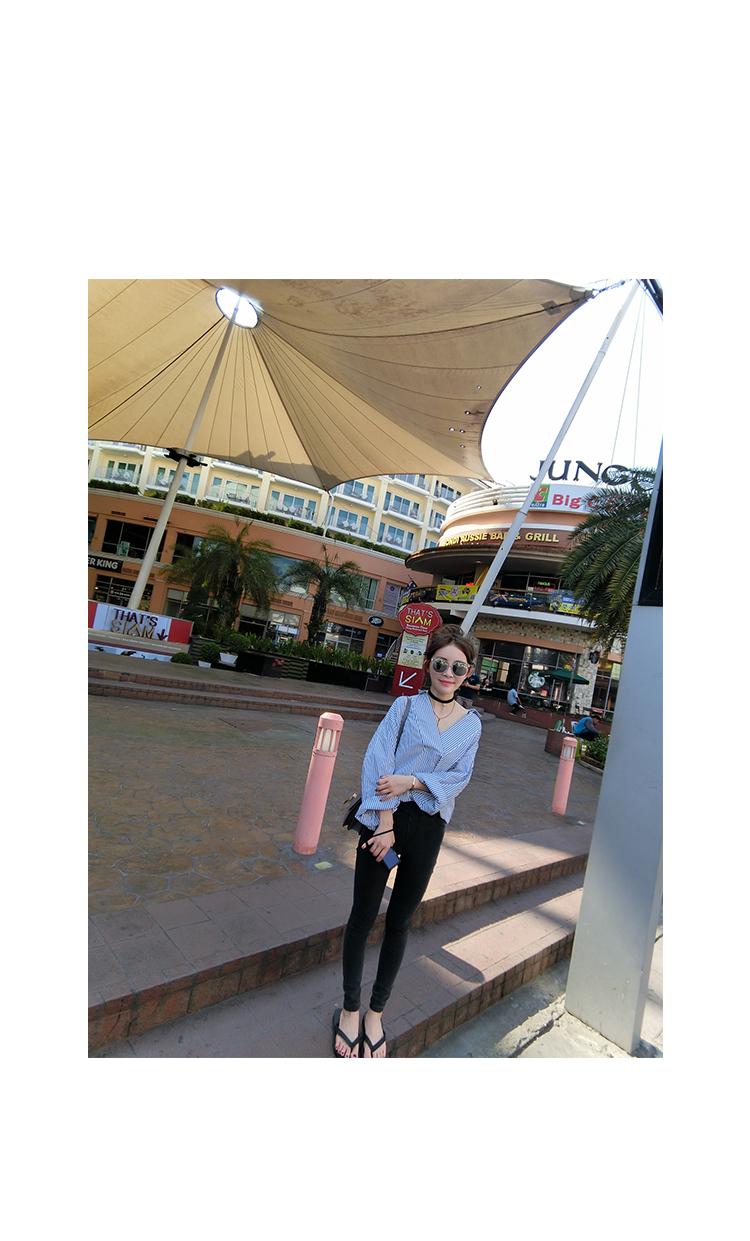 เสื้อเชิ้ตแฟชั่น ลายทาง ทรงเก๋ พร้อมส่ง