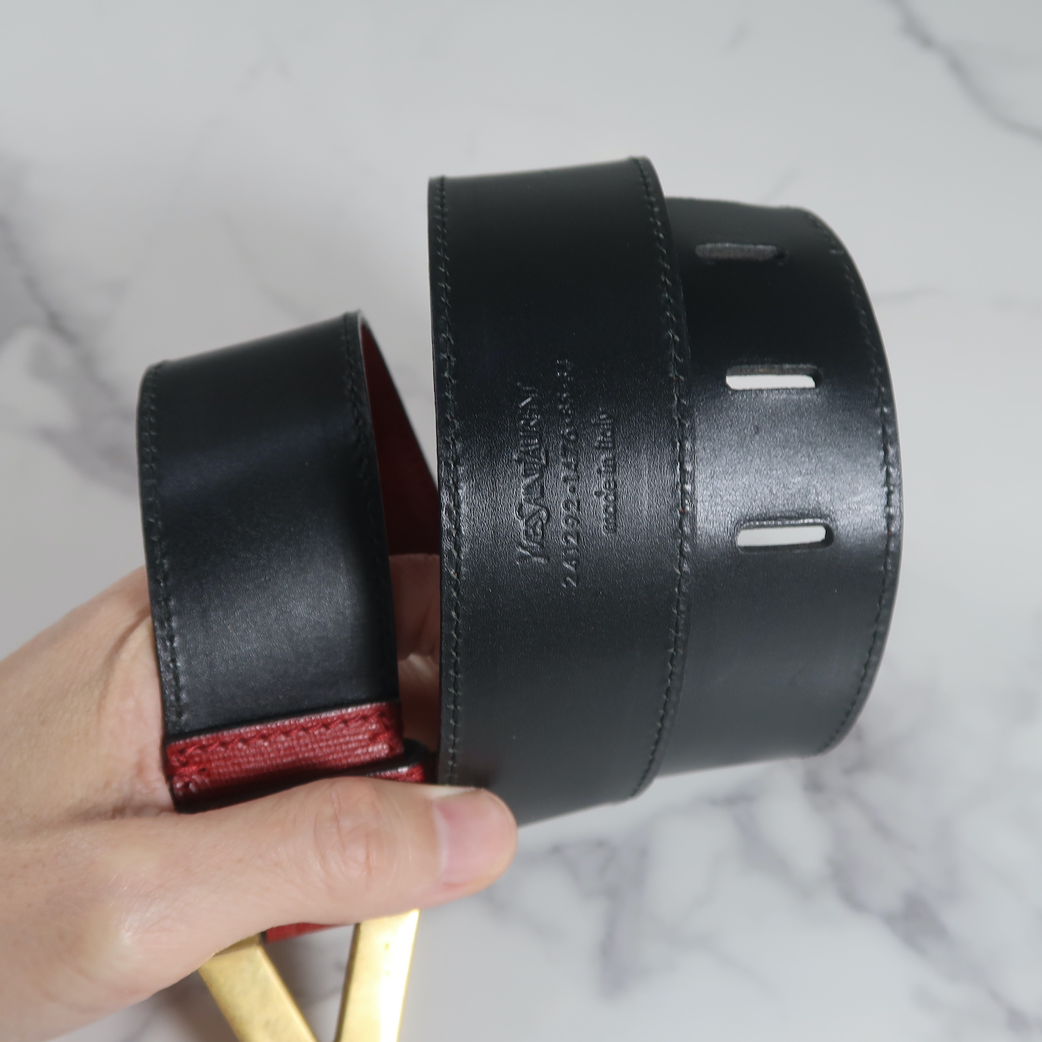 Saint Laurent Red Calf Leather Chyc Belt Size 85