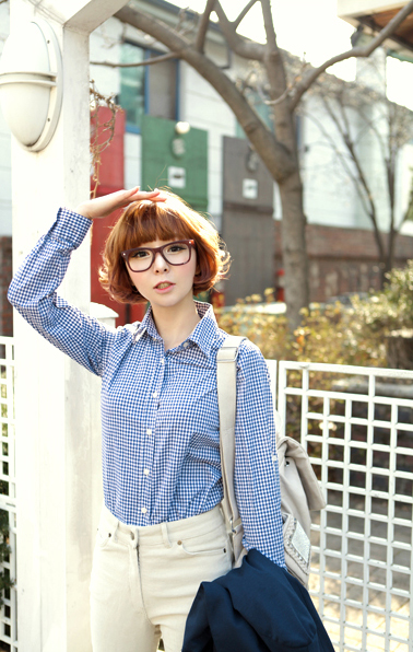 เสื้อผ้าแฟชั่น เสื้อเชิ้ตผู้หญิงลายสก๊อต ตารางเล็ก