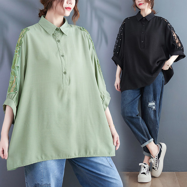 เสื้อลินินคนอ้วน เสื้อทีเชิ้ตคนอ้วนผู้หญิง เสื้อทีเชิ้ตตัวใหญ่ By Literary Plus size