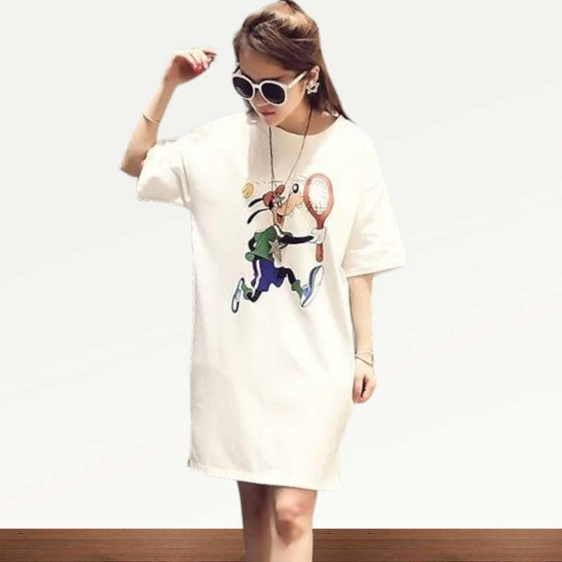 Dress4006 ชุดเดรสโอเวอร์ไซส์ทรงปล่อยใส่สบาย ผ้าคอตตอนสีพื้นเนื้อดีหนานุ่มสวยเกรดพรีเมียม หน้าอกสกรีนลายคมชัด ผ้าสวยเกินราคาเนื้อดีนุ่มใส่สบายยืดขยายได้เยอะ