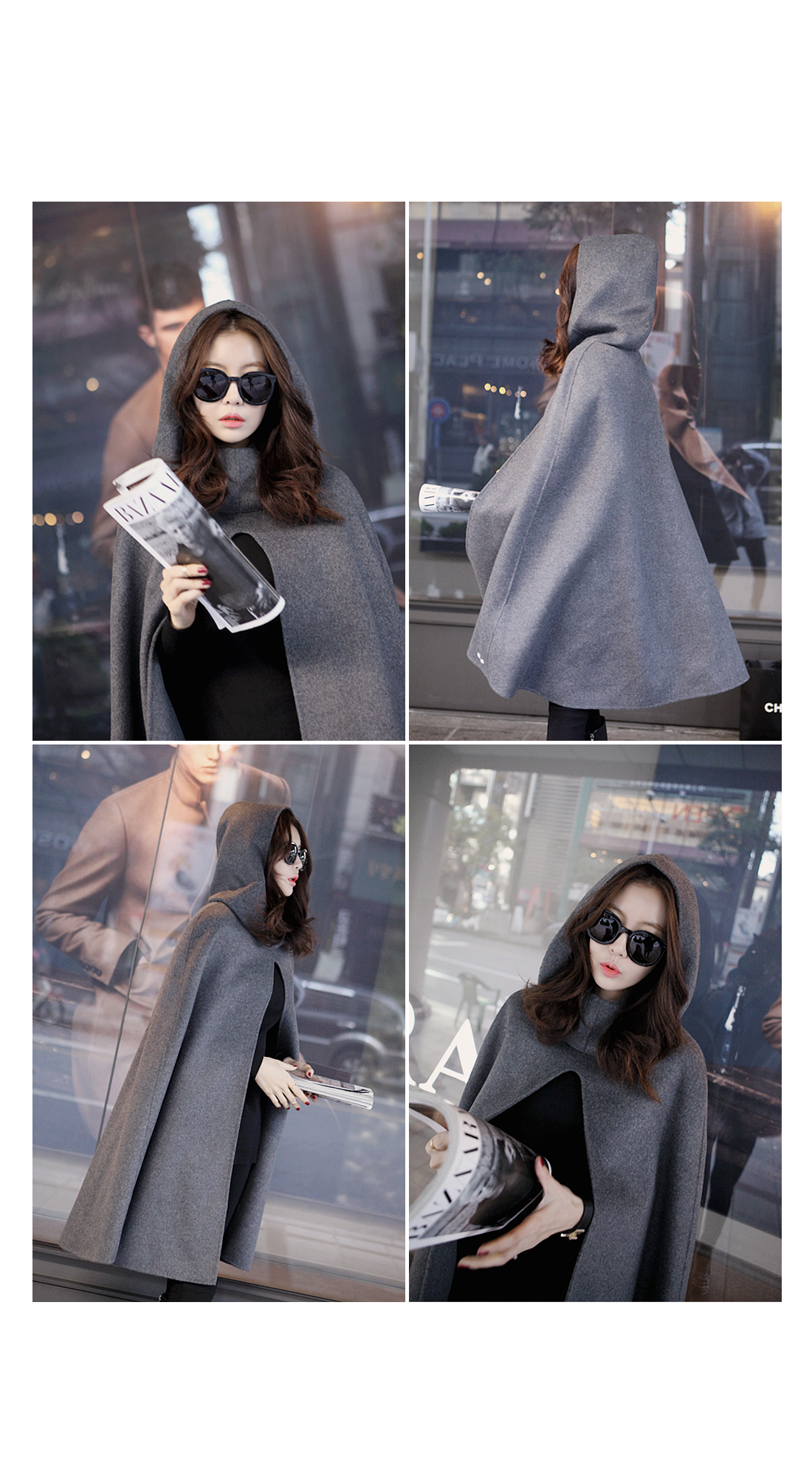 European style woolen cape coat jacket พร้อมส่ง แบบสวยผู้ดี มีฮูด ไฮโซสุดๆ gray