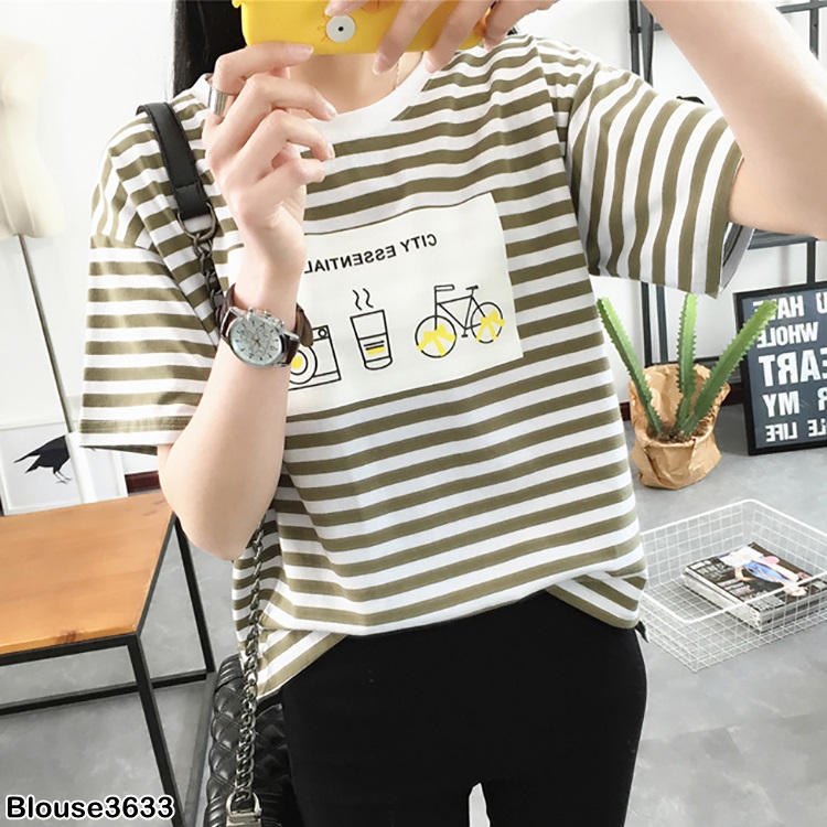 Blouse3846 รวมเสื้อยืดแฟชั่นเกาหลีหลายแบบหลายลาย ผ้าคอตตอนเนื้อดีใส่สบาย ผ้านุ่มน่าใส่ยืดหยุ่นได้เยอะ งานสวยแมทช์ง่าย ใส่กับอะไรก็เข้า