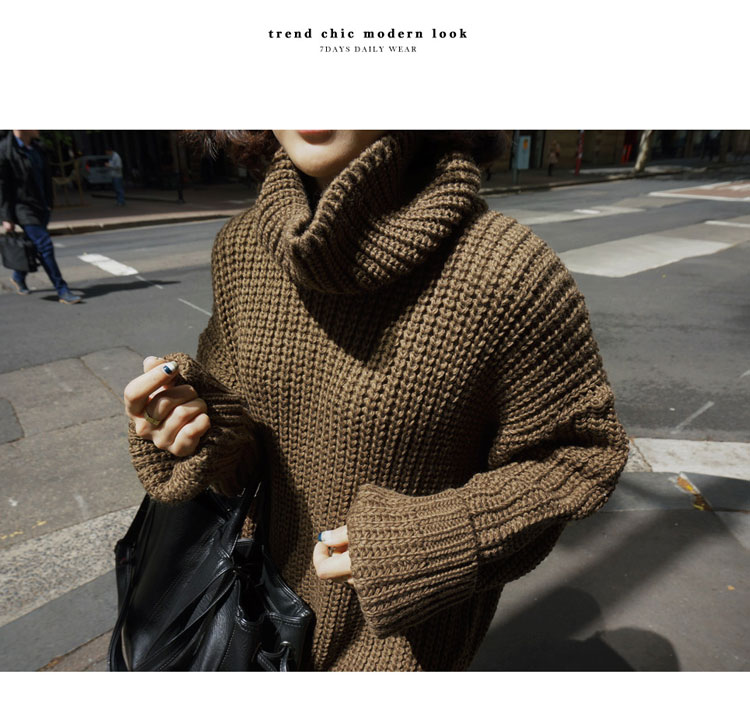 เสื้อไหมพรมคอเต่าตัวยาวโคล่ง ไหมพรมอุ่น ยืดได้เยอะ เรียบแต่เก๋