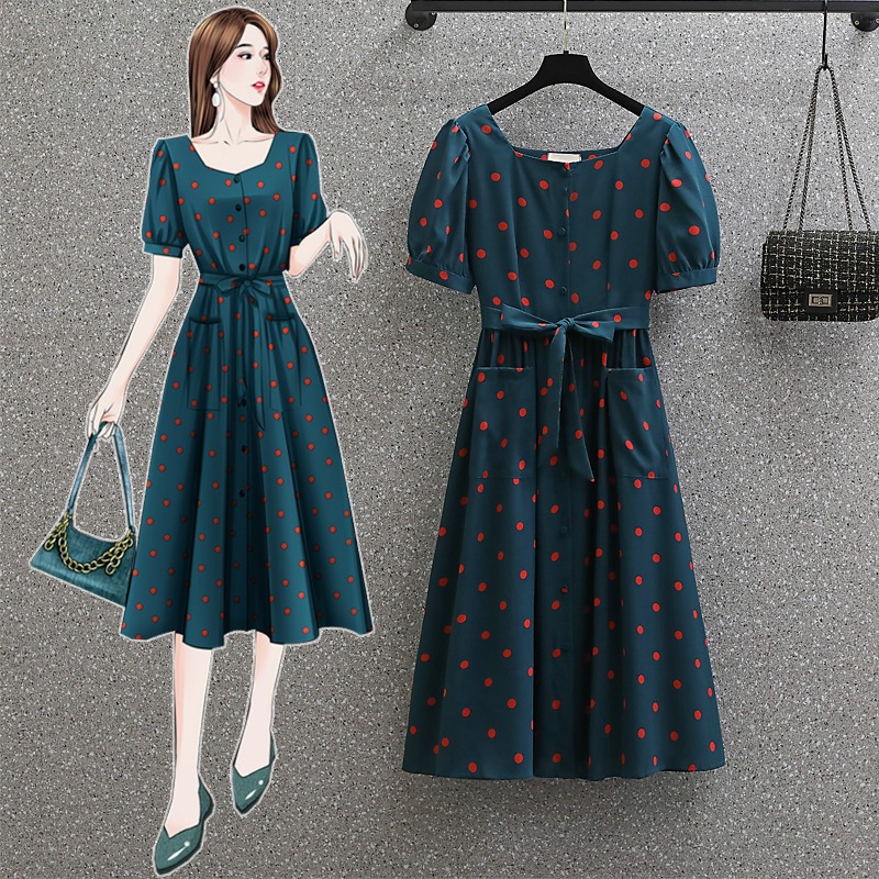 เดรสแขนสั้น มีไซส์ L-4XLอก 38-47 นิ้ว ใส่ได้ทั้งสาวหุ่นดีน่ารักจนถึงสาวอวบพลัสไซส์