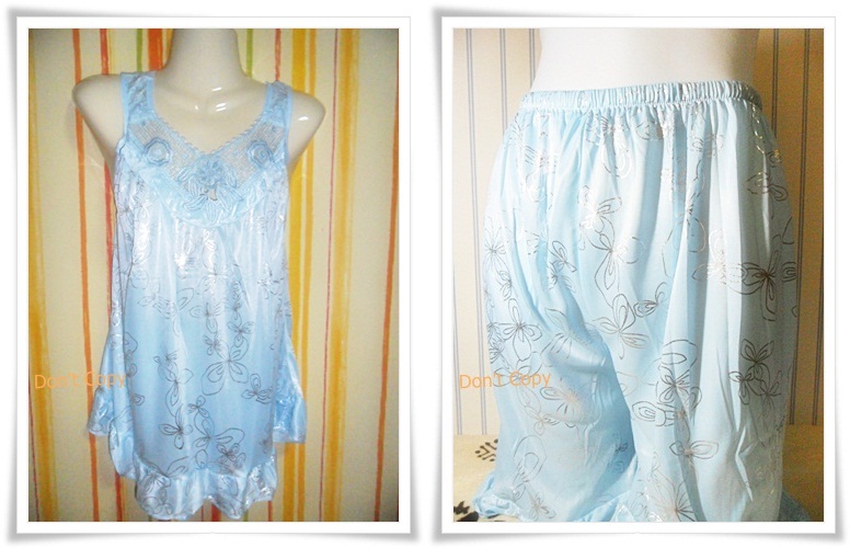 ชุดนอน ผ้าซาติน สีฟ้า