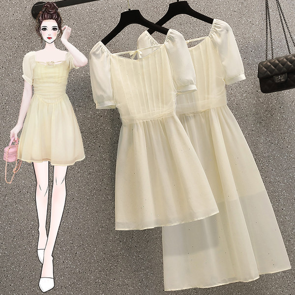 เดรสคนอ้วน เดรสสาวอวบ ชุดเดรสคนอ้วนวัยรุ่น เดรสสีครีม BY PLUS SIZE Girl
