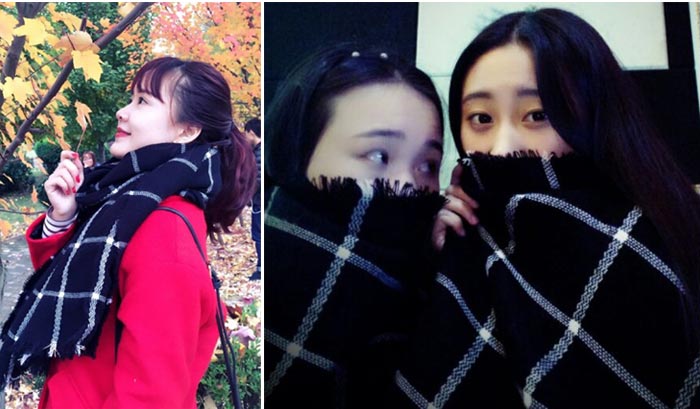 ผ้าพันคอกันหนาว ผ้าคลุมไหล่ ไหมพรมเนื้อเรียบ นุ่ม เกาหลี สีดำ พร้อมส่ง same pic