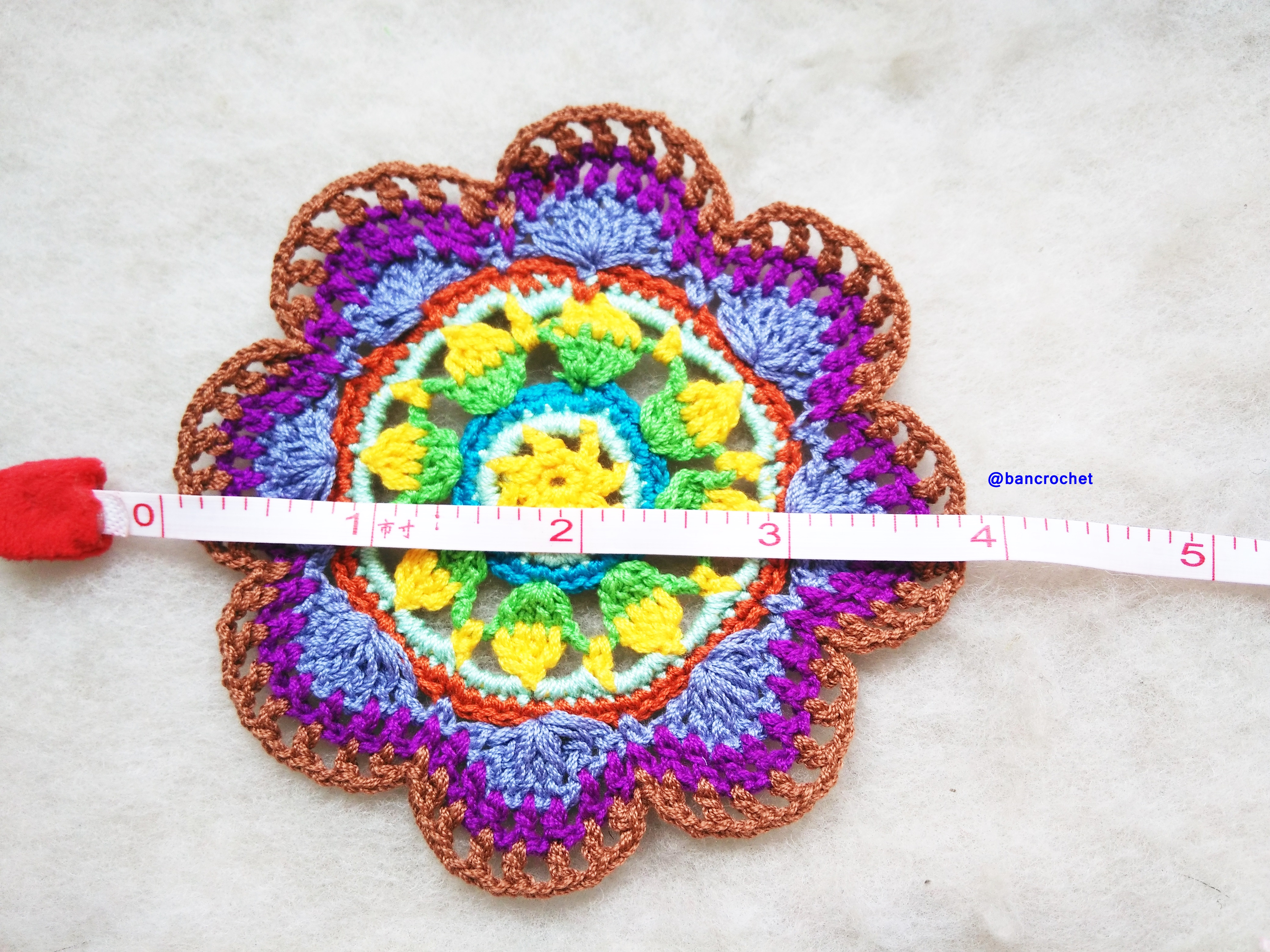 Bancrochet ที่รองแก้วถักโครเชต์ crochet coasters หลากสี 4 นิ้ว