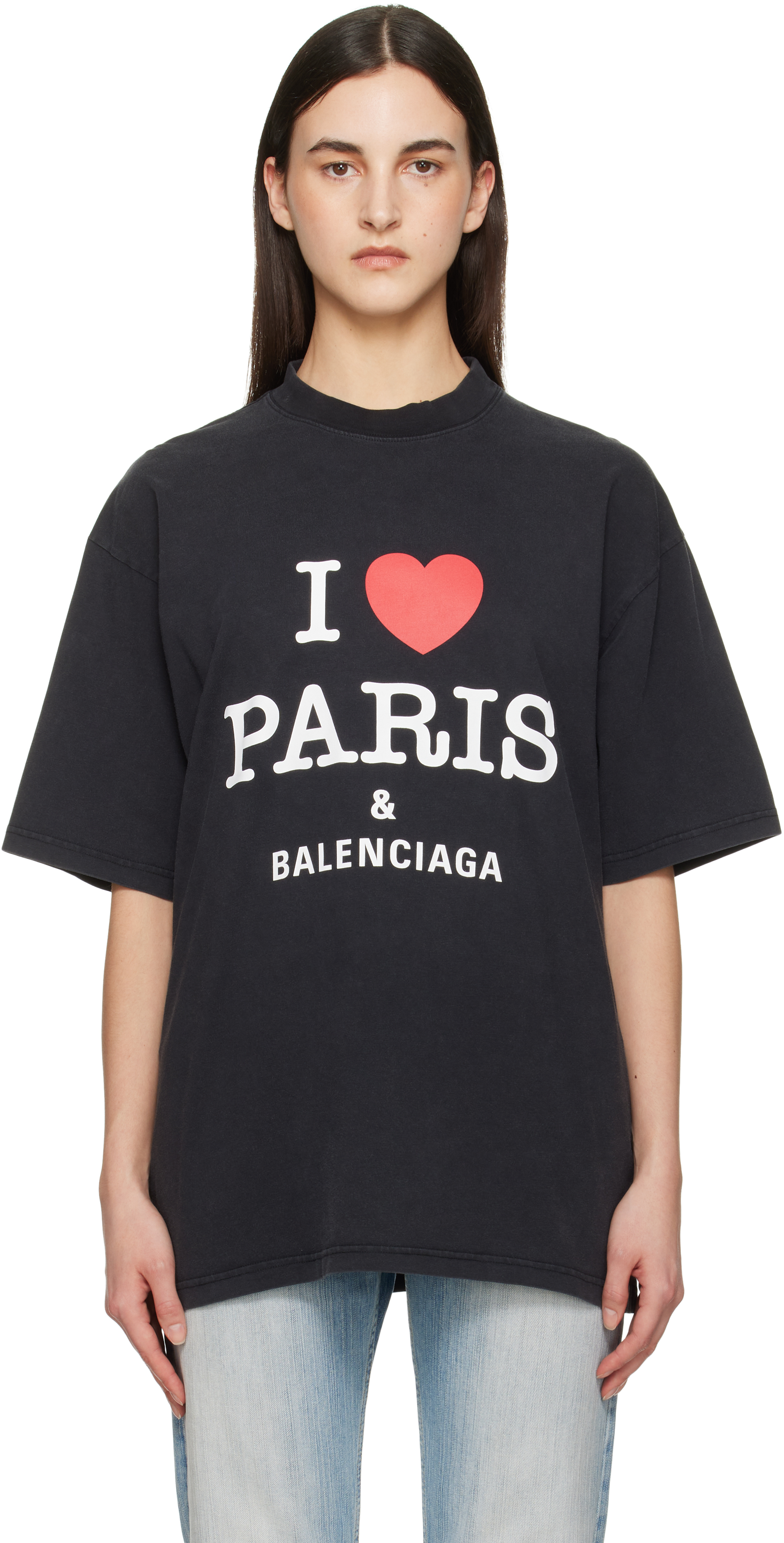 Balenciaga Black I Love Paris Logo T Shirt