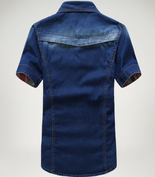 เสื้อเชิ้ตยีนส์ ผู้ชาย เสื้อยีนส์ แขนสั้น ผ้าบาง ใส่หน้าร้อนได้ เสื้อยีนส์ แบบเชิ้ต สีเข้ม สีอ่อน แขนมีลาย กระเป๋าคู่ เท่ ๆ 945357_1