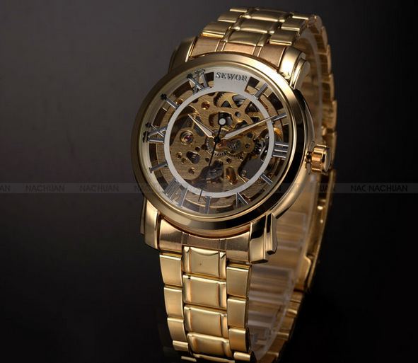 นาฬิกาข้อมือ โชว์กลไก Mechanical watch นาฬิกาข้อมือผู้ชาย สาย Stainless สีทอง หรูหรา มีระดับ หน้าปัด 3 สไตล์ ของขวัญให้คนพิเศษ สุดหรู 869674