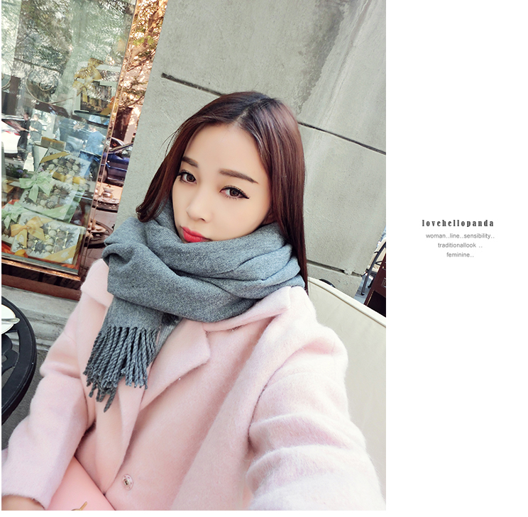 ผ้าพันคอกันหนาว ไหมพรมเนื้อเรียบ นุ่ม เกาหลี สีเทา พร้อมส่ง same pic