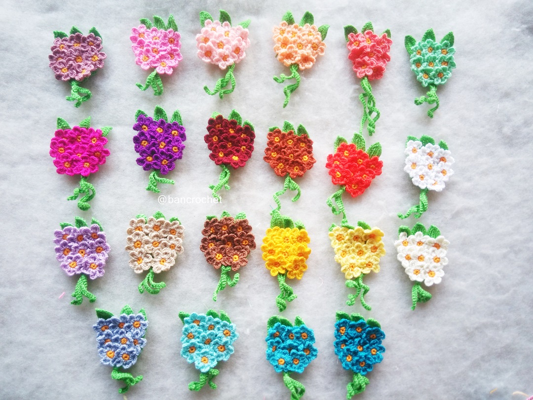 เฉพาะราคาส่ง ช่อดอกไม้จิ๋วถักโครเชต์ Mini flower bouquet crochet (only wholesale) สำเนา หลากสี 5 นิ้ว