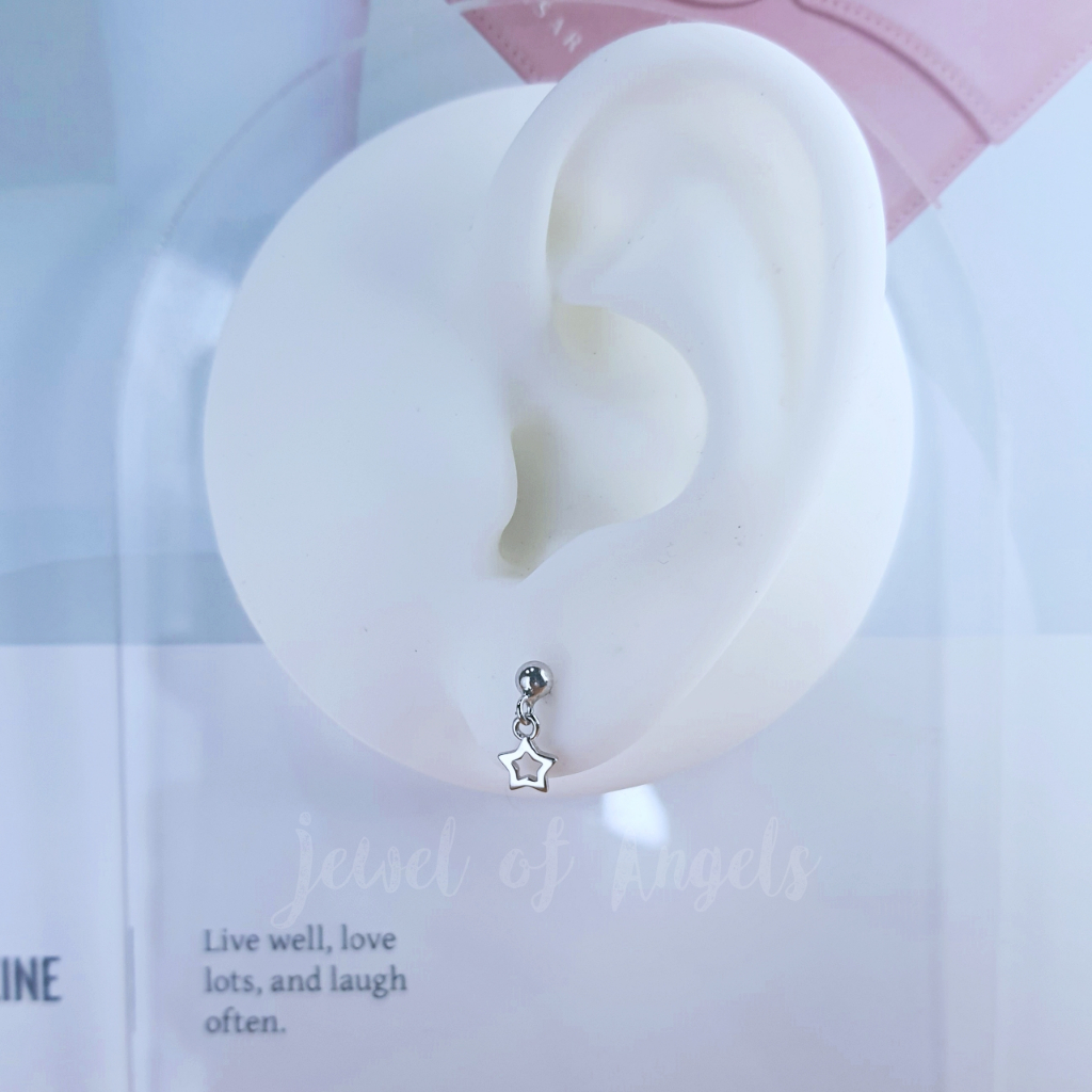 ต่างหูเงินแท้ S925 รุ่น Starry ต่างหูแป้น หมุดกลมแต่งดาว สีเงิน เงินแท้ทั้งชิ้น Silver925 ตุ้มหูเงินแฟชั่น