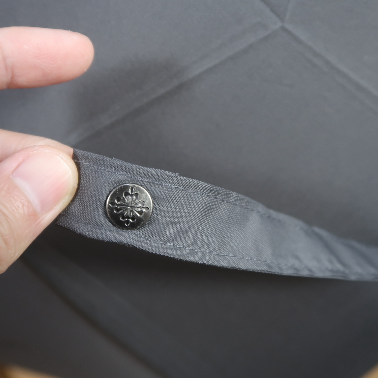 Patek Phillipe Grey Synthetic Fabric Wooden Handle Folding Umbrella