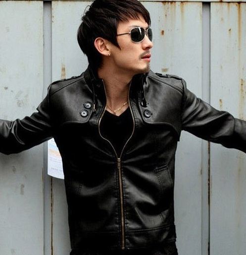 เสื้อคลุมผู้ชายแขนยาว สไตล์ แจ็คเก็ตหนัง สวยเท่ มีสไตล์ เสื้อ Jacket หนัง คอตั้ง แต่งกระดุมที่คอ แบบพอดีตัว สีดำ มาดเท่ แบบวินเทจ no 610224_2