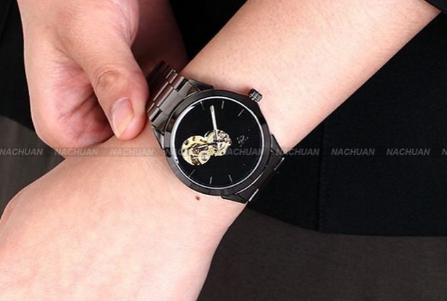 นาฬิกาข้อมือ โชว์กลไก Mechanical watch นาฬิกาข้อมือผู้ชาย สาย Stainless หน้าปัด สีขาว และ สีดำ แบบเรียบ ๆ มีสไตล์ ดูดี มีระดับ ของขวัญให้แฟน 881502