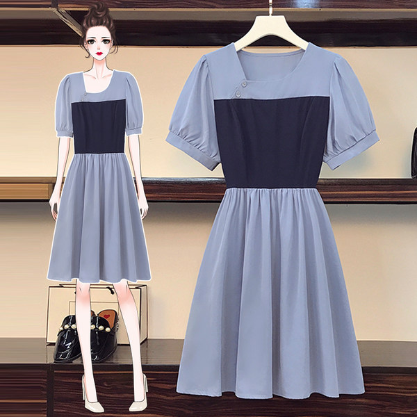 เดรสคนอ้วน เดรสสาวอวบ ชุดเดรสคนอ้วนวัยรุ่น เดรสทูโทนสีน้ำเงินฟ้า BY PLUS SIZE Girl