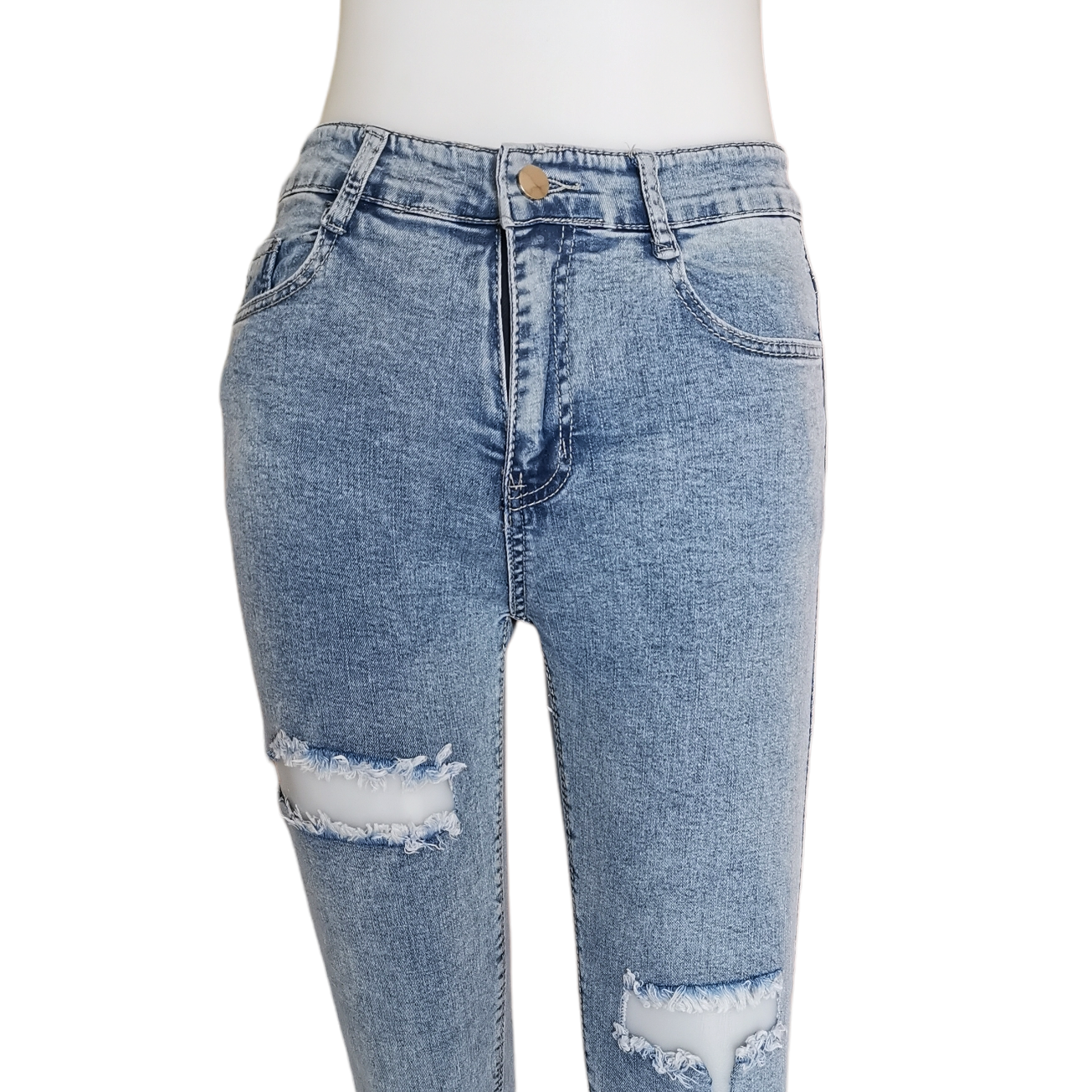 Jeans347 กางเกงยีนส์ขายาวทรงสกินนี่สียีนส์ซีดแต่งขาด 2 ข้าง แฟชั่นนำเข้าเกรดพรีเมียม ผ้ายีนส์แท้ยีนส์ฟอกยืดนิ่มใส่สบาย ผ้านุ่มน่าใส่ทรงสวยงานดี แมทช์กับอะไรก็เข้า