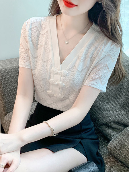 เสื้อลูกไม้ แขนสั้น