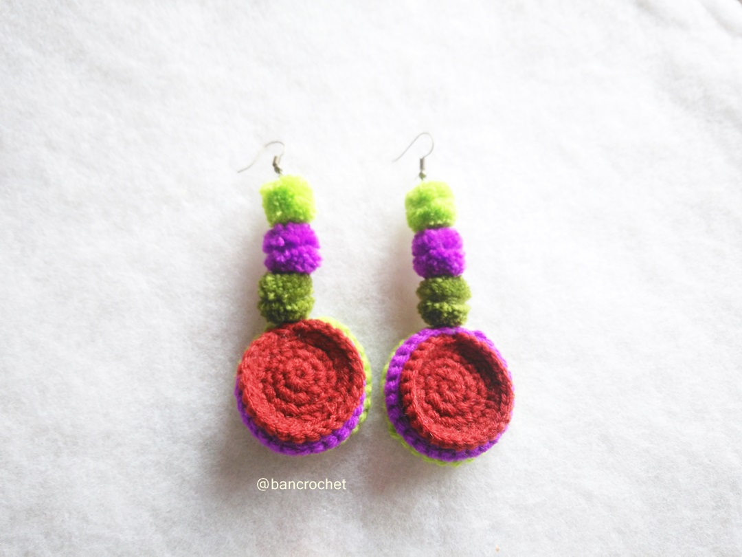Bancrochet ต่างหูถักโครเชต์ crochet earring หลากสี 4-6 นิ้ว